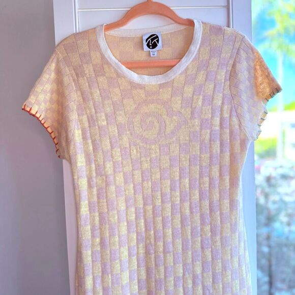 YanYan Knits Cap Sleeve Maxi Dress with Cloud in Checkered Yellow & Tan size M - Picture 3 of 16